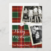 5x7クリスマスクリスマスレッドプレイドファブリックフォトカード シーズンカード (正面/裏面)