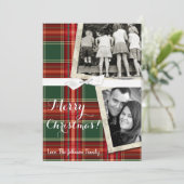 5x7クリスマスクリスマスレッドプレイドファブリックフォトカード シーズンカード (スタンド正面)