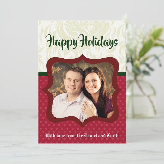 5x7クリスマスクリスマスレッド水玉模様PHOTOカード シーズンカード (スタンド正面)