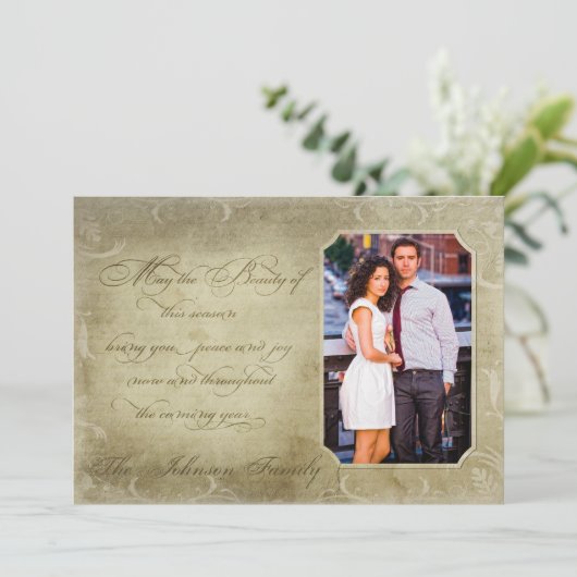 5x7クリスマスクリスマス旧紙ヴィンテージPHOTOカード シーズンカード (スタンド正面)