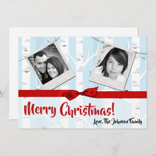 5x7クリスマスクリスマス樺の木ツリー冬のフォトカード シーズンカード (正面/裏面)