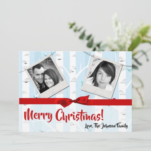 5x7クリスマスクリスマス樺の木ツリー冬のフォトカード シーズンカード (スタンド正面)