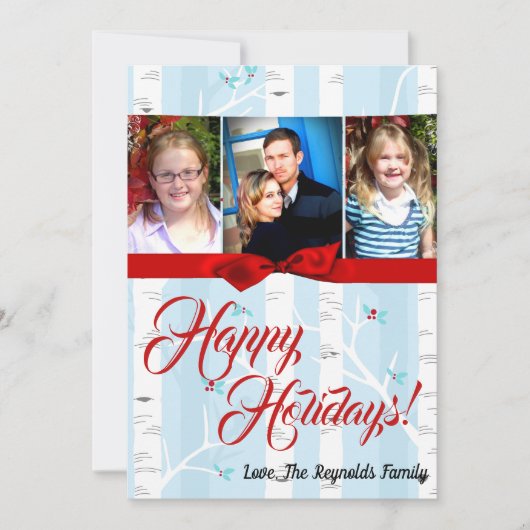 5x7クリスマスクリスマス樺の木ツリー冬のフォトカード シーズンカード (正面)