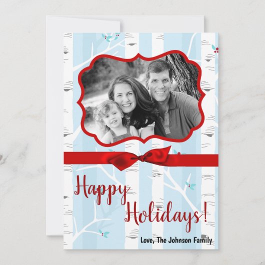 5x7クリスマスクリスマス樺の木ツリー冬のフォトカード シーズンカード (正面)