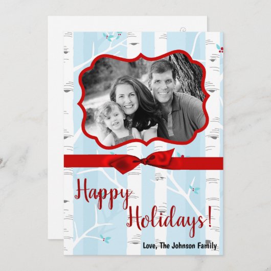 5x7クリスマスクリスマス樺の木ツリー冬のフォトカード シーズンカード (正面/裏面)