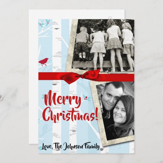 5x7クリスマスクリスマス樺の木ツリー冬のフォトカード シーズンカード (正面/裏面)