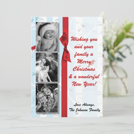 5x7クリスマスクリスマス樺の木ツリー冬のフォトカード シーズンカード (スタンド正面)