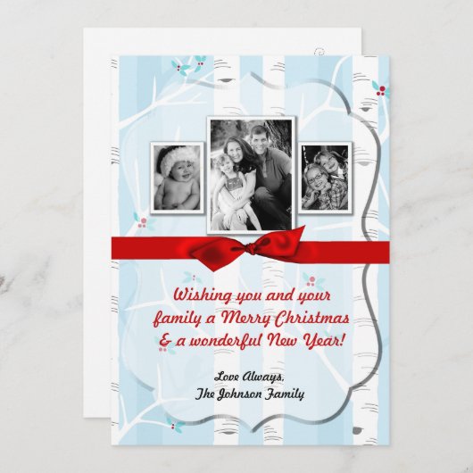 5x7クリスマスクリスマス樺の木ツリー冬のフォトカード シーズンカード (正面/裏面)