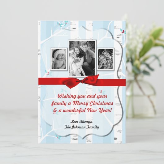 5x7クリスマスクリスマス樺の木ツリー冬のフォトカード シーズンカード (スタンド正面)