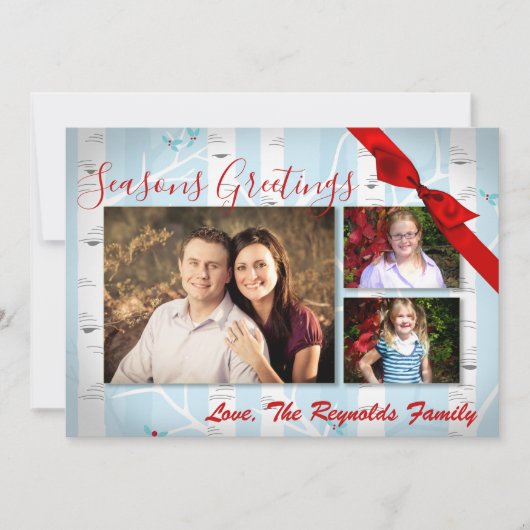 5x7クリスマスクリスマス樺の木ツリー冬のフォトカード シーズンカード (正面)