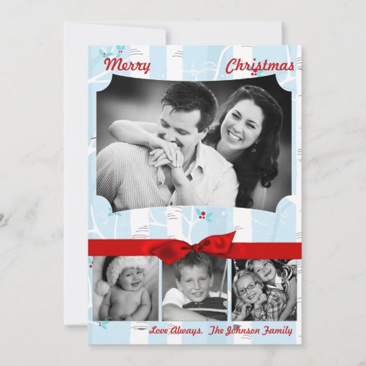 5x7クリスマスクリスマス樺の木ツリー冬のフォトカード シーズンカード (正面)