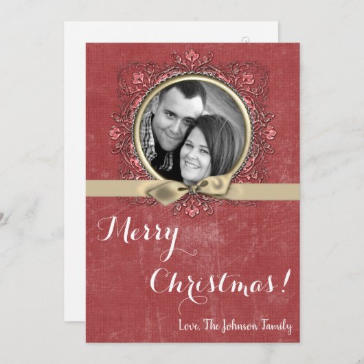 5x7クリスマスクリスマス赤グランジディスストレスPHOTOカード シーズンカード (正面/裏面)