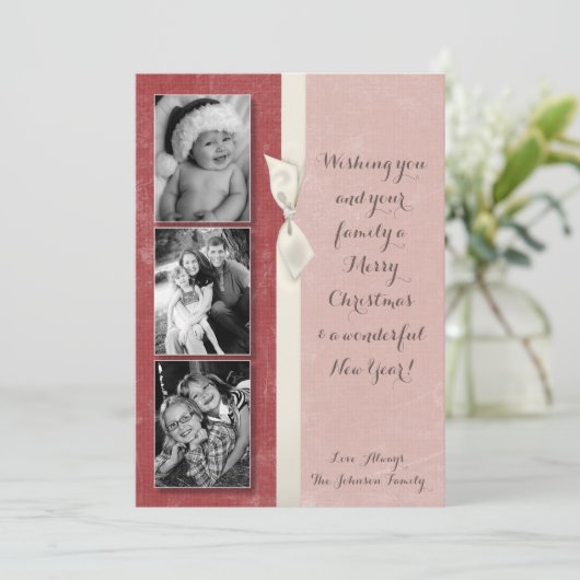5x7クリスマスクリスマス赤グランジディスストレスPHOTOカード シーズンカード (スタンド正面)