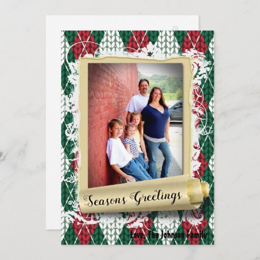 5x7クリスマスクリスマス醜いセーター緑のフォトカード シーズンカード (正面/裏面)