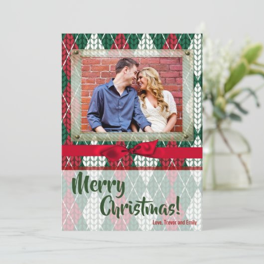 5x7クリスマスクリスマス醜いセーター緑のフォトカード シーズンカード (スタンド正面)