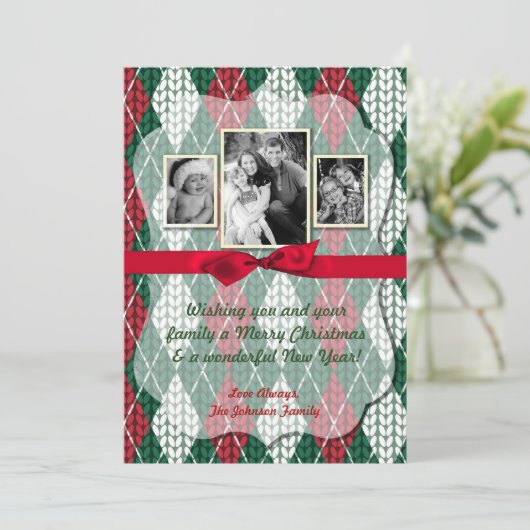 5x7クリスマスクリスマス醜いセーター緑のフォトカード シーズンカード (スタンド正面)