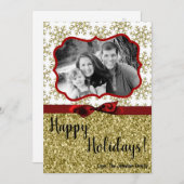 5x7クリスマスクリスマス金ゴールドスノーフレークGlittフォトカード シーズンカード (正面/裏面)