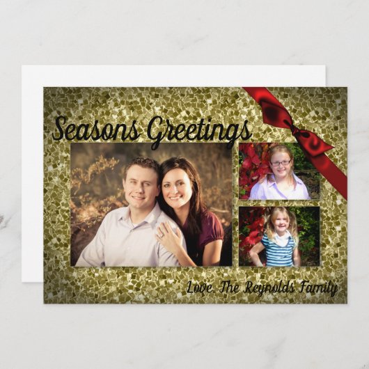 5x7クリスマスクリスマス金ゴールドスノーフレークGlittフォトカード シーズンカード (正面/裏面)