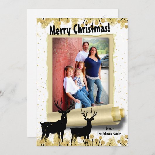 5x7クリスマスクリスマス金ゴールドディアバックdoe PHOTOカード シーズンカード (正面/裏面)