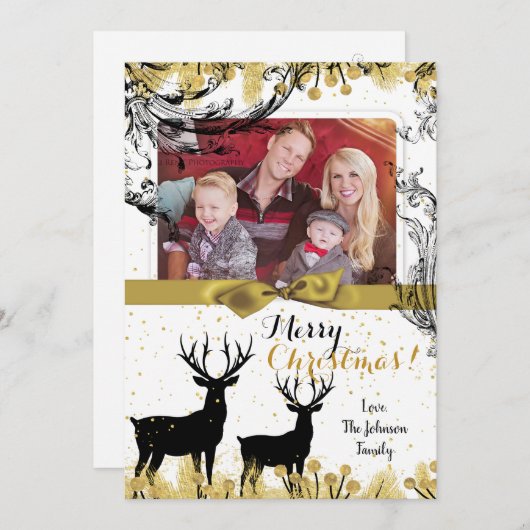 5x7クリスマスクリスマス金ゴールドディアバックdoe PHOTOカード シーズンカード (正面/裏面)