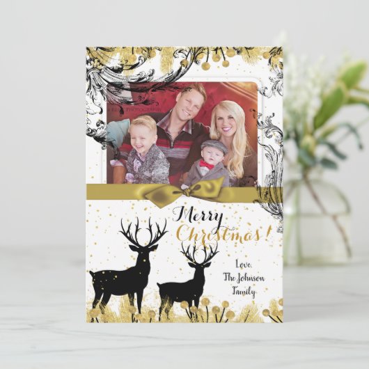 5x7クリスマスクリスマス金ゴールドディアバックdoe PHOTOカード シーズンカード (スタンド正面)