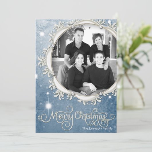 5x7クリスマスクリスマス雪片Winter PHOTOカード シーズンカード (スタンド正面)