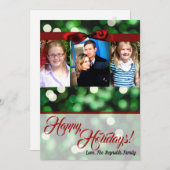 5x7クリスマスグリーン《写真》ぼけ味ライトトゥインクルフォトカード シーズンカード (正面/裏面)