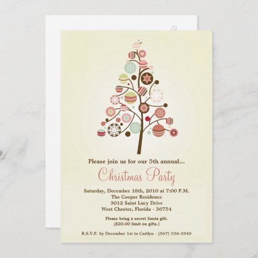 5x7クリスマスツリーのクリスマスパーティの招待状 招待状 (正面/裏面)