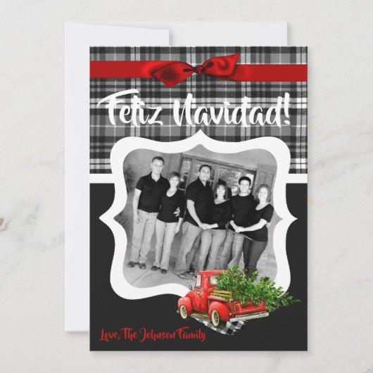 5x7クリスマスレッドクリスマストラックツリーウッドPHOTOカード シーズンカード (正面)