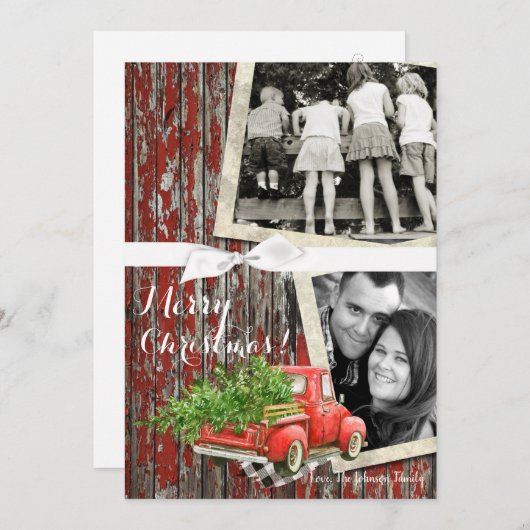 5x7クリスマスレッドクリスマストラックツリーウッドPHOTOカード シーズンカード (正面/裏面)