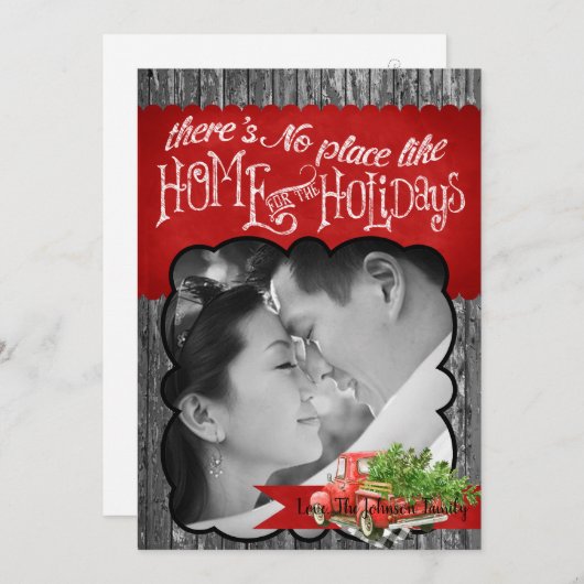 5x7クリスマスレッドクリスマストラックツリーウッドPHOTOカード シーズンカード (正面/裏面)