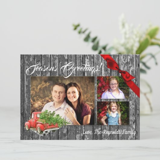 5x7クリスマスレッドクリスマストラックツリーウッドPHOTOカード シーズンカード (スタンド正面)