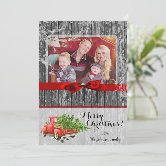 5x7クリスマスレッドクリスマストラックツリーフォトカード シーズンカード (スタンド正面)