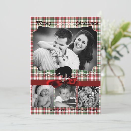 5x7クリスマスレッドクリスマスプレッドベアファブリックPHOTOカード シーズンカード (スタンド正面)