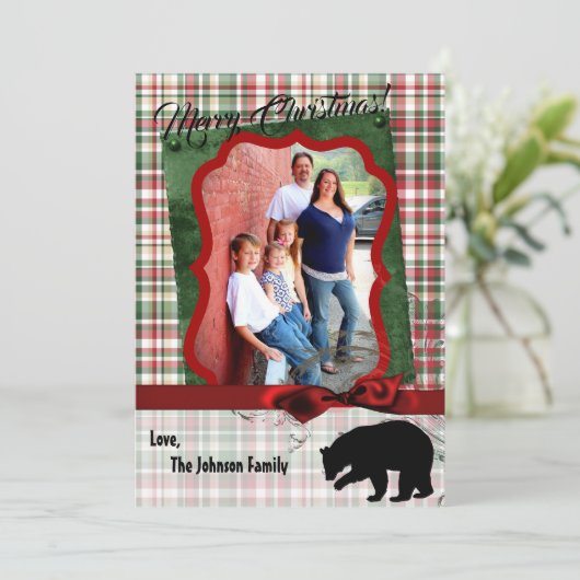 5x7クリスマスレッドクリスマスプレッドベアファブリックPHOTOカード シーズンカード (スタンド正面)