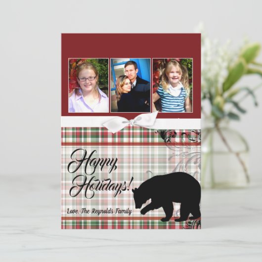 5x7クリスマスレッドクリスマスプレッドベアファブリックPHOTOカード シーズンカード (スタンド正面)