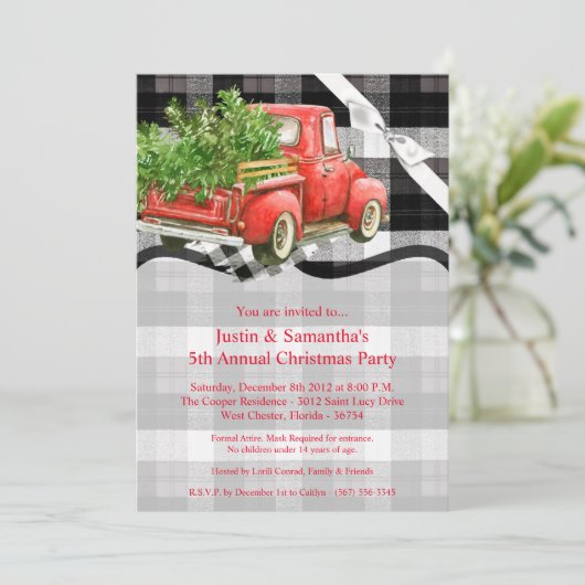 5x7クリスマス招待状クリスマストラッククリスマスバフ 招待状 (スタンド正面)