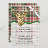 5x7クリスマス招待状金ゴールドグリッタートナカイPla 招待状 (正面/裏面)