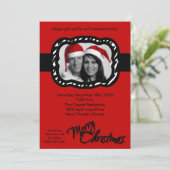 5x7クリムゾンレッドバンドPHOTOクリスマス招待状 招待状 (スタンド正面)