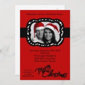 5x7クリムゾンレッドバンドPHOTOクリスマス招待状 招待状 (正面/裏面)