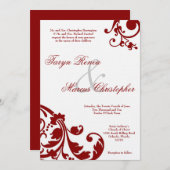 5x7クリムゾンレッドフローラリネン結婚式招待状 招待状 (正面/裏面)
