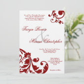 5x7クリムゾンレッドフローラリネン結婚式招待状 招待状 (スタンド正面)