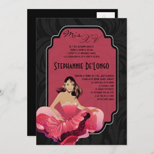 5x7グラモールガールキンセアニェラ誕生日招待状 招待状 (正面/裏面)