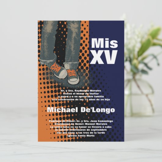 5x7グランジなスニーカーのキンセアニェラの誕生日の招待状 招待状 (スタンド正面)