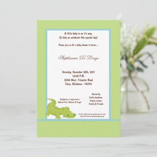 5x7グリーンアリゲータベビーシャワー招待状 招待状 (スタンド正面)