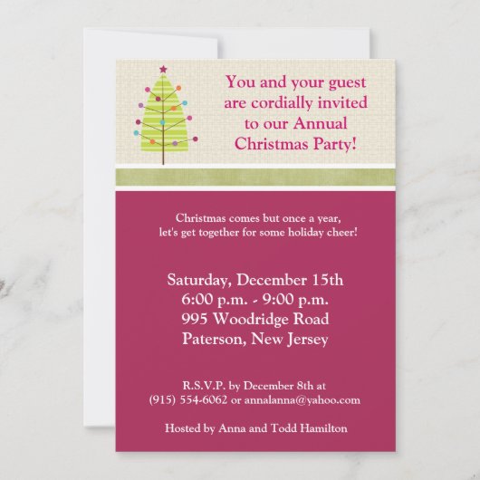 5x7グリーンツリー/オーナメントクリスマス招待状 招待状 (正面)