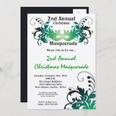 5x7グリーンマスカレードクリスマスクリスマス招待状 招待状 (正面/裏面)