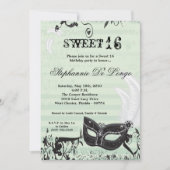 5x7グリーンマスカレードスイート16誕生日招待状 招待状 (正面)