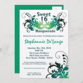 5x7グリーンマスカレードSweet 16誕生日招待状 招待状 (正面/裏面)