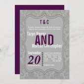 5x7グレイモダンダマスクパープル結婚式招待状 招待状 (正面/裏面)